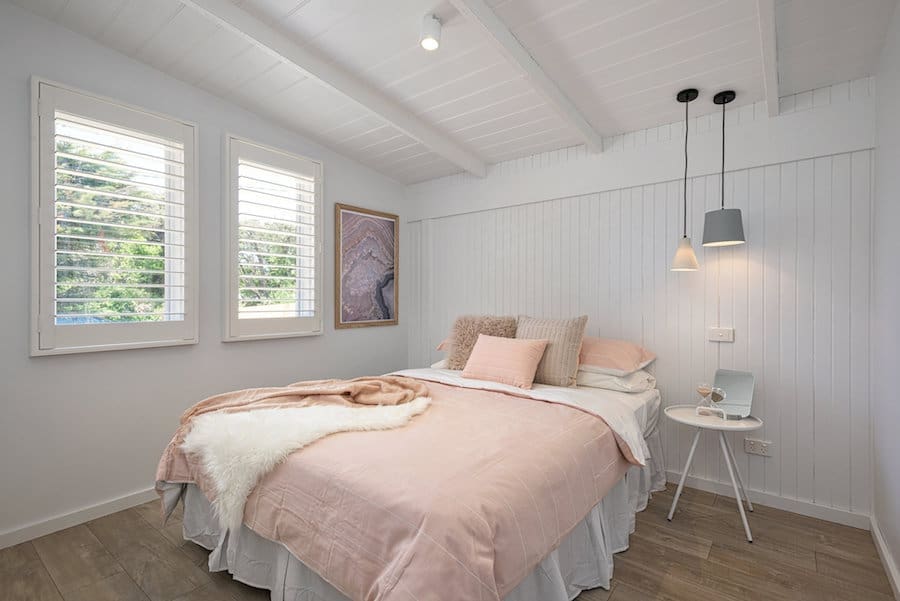 Blush pink bedroom Scandi-style home