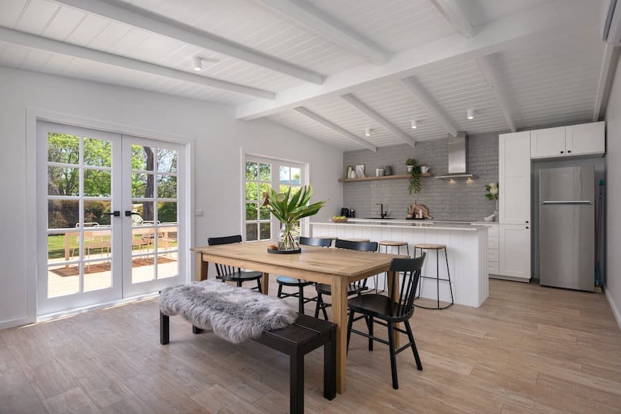 Open plan kitchen and dining area Scandi-style home