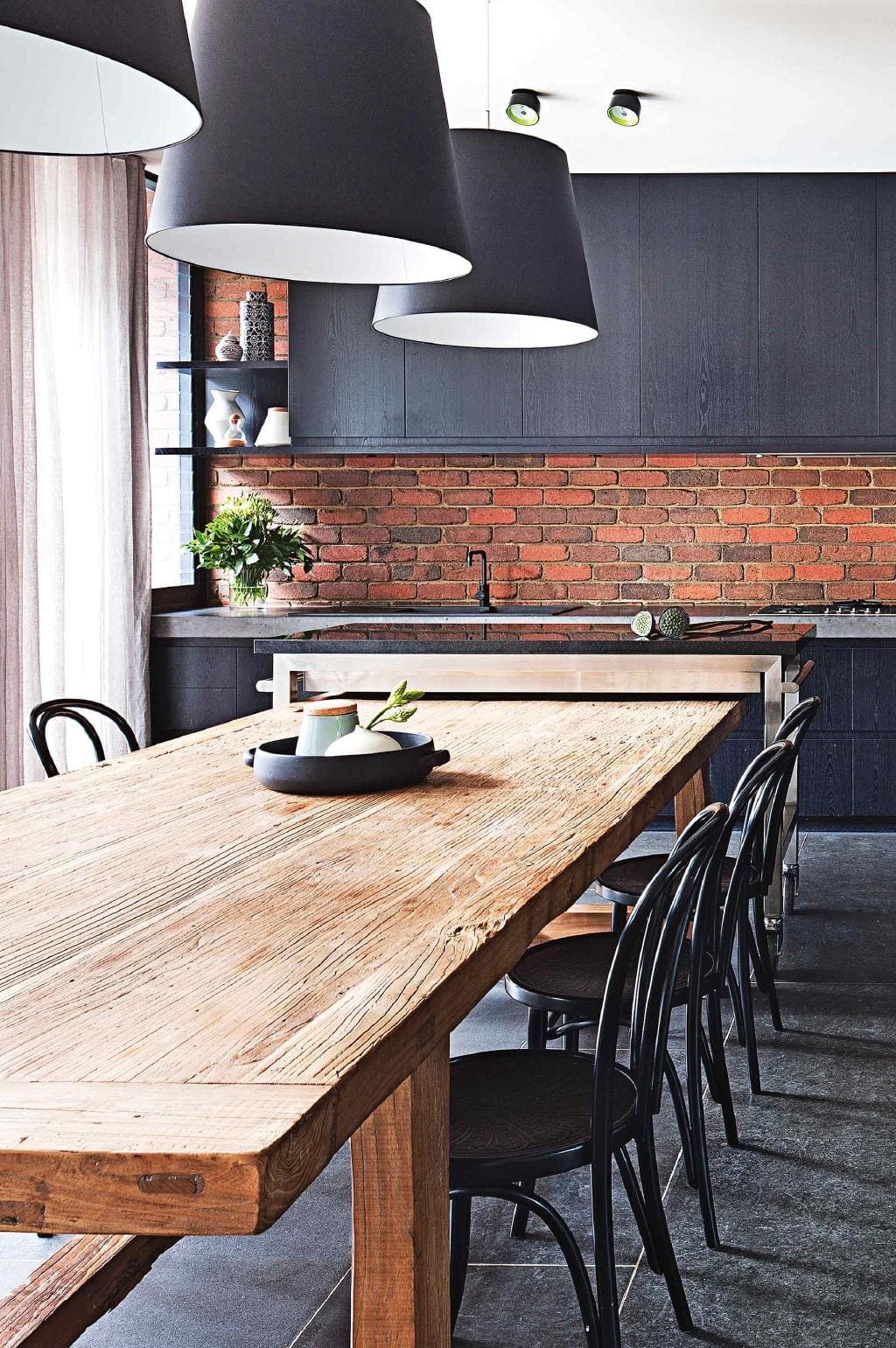 Exposed brick splashback