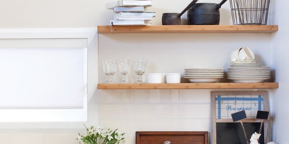 Floating kitchen shelf declutter