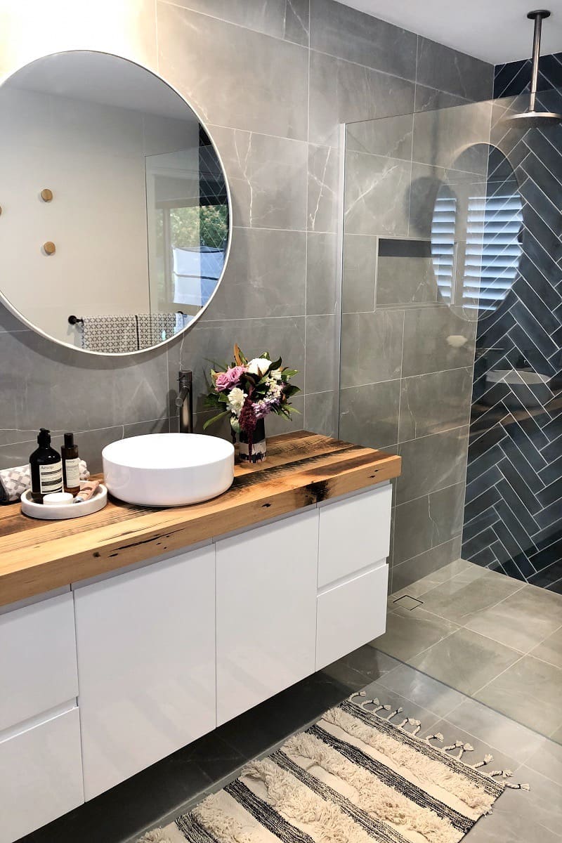 Navy blue and charcoal bathroom