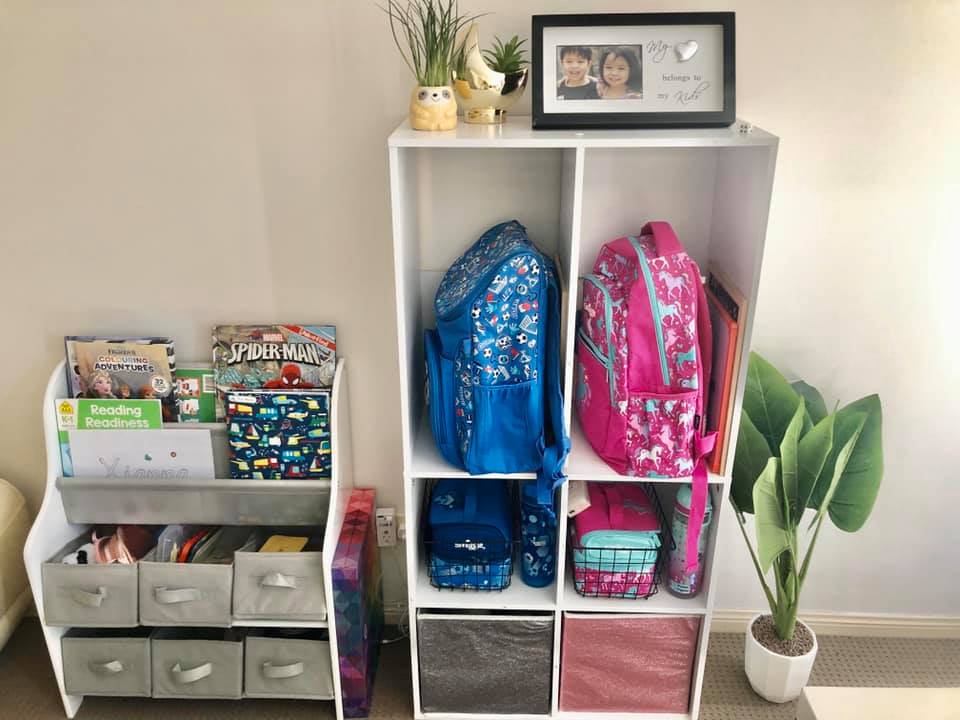 Bookshelf and bag station