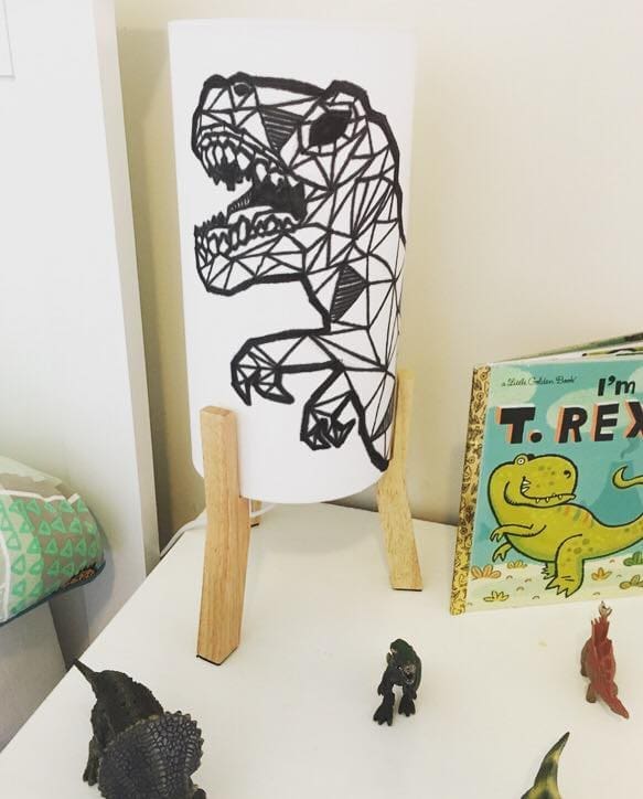 Hand-stencilled T-rex lamp