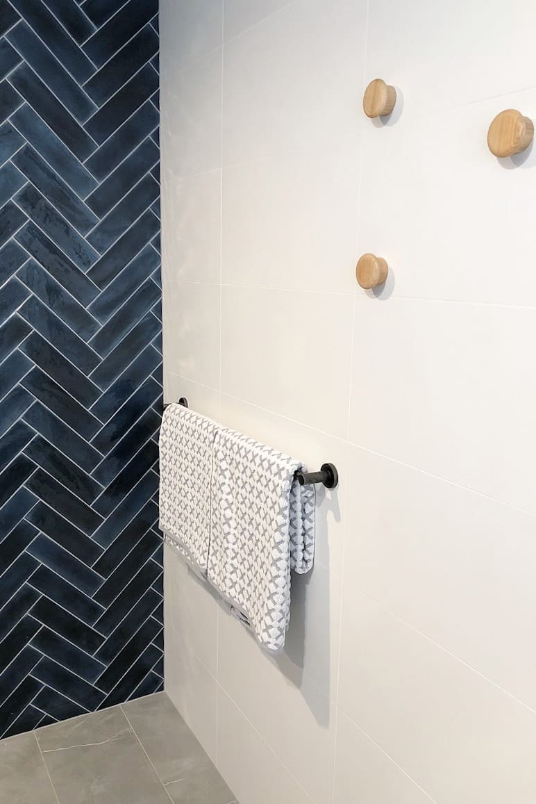 Navy blue and charcoal bathroom tour - Style Curator