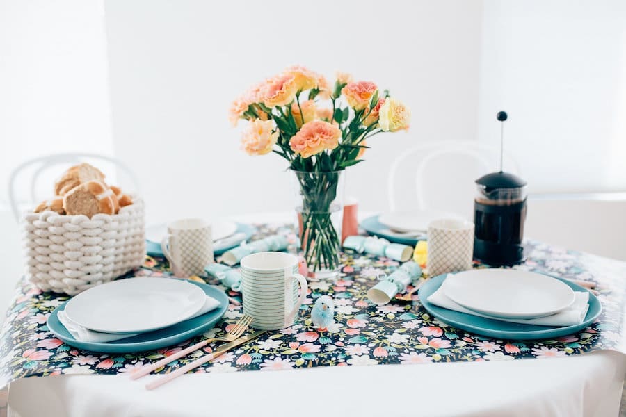 Colourful floral table setting