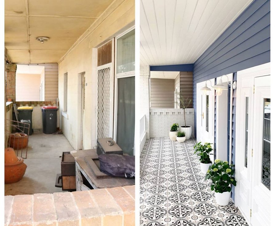 Before and after front balcony