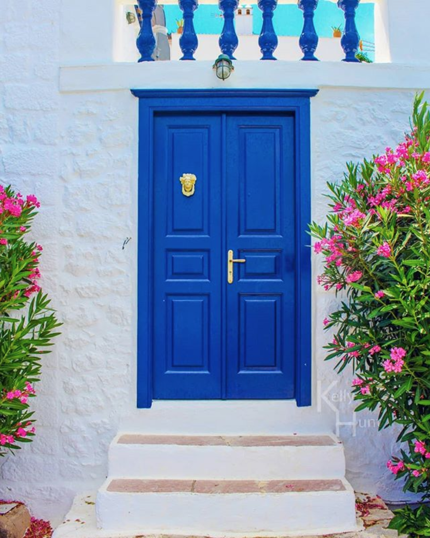 Dark blue front door