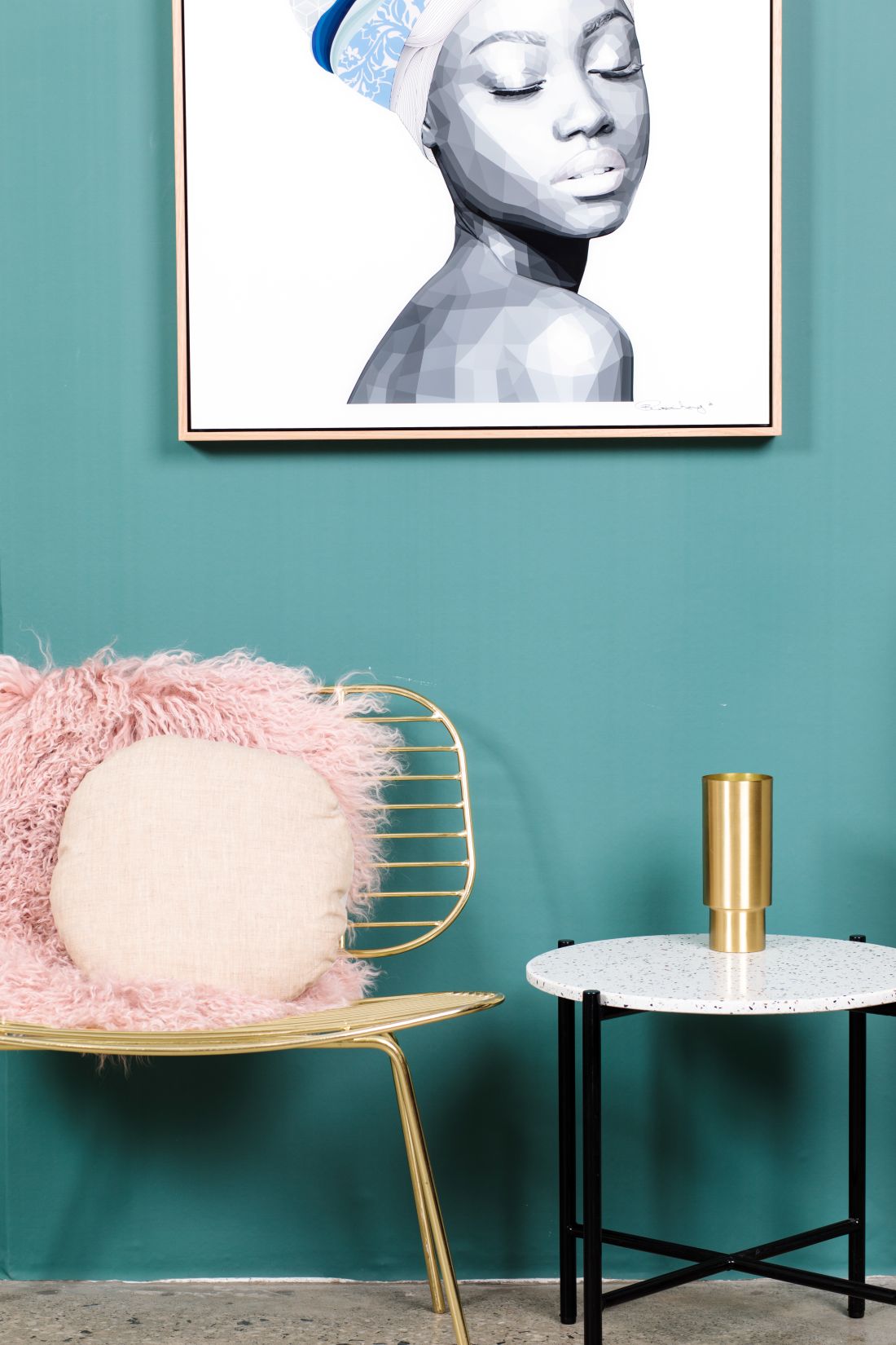 Space to Create - Gold Racquet chair + Bijoux side table