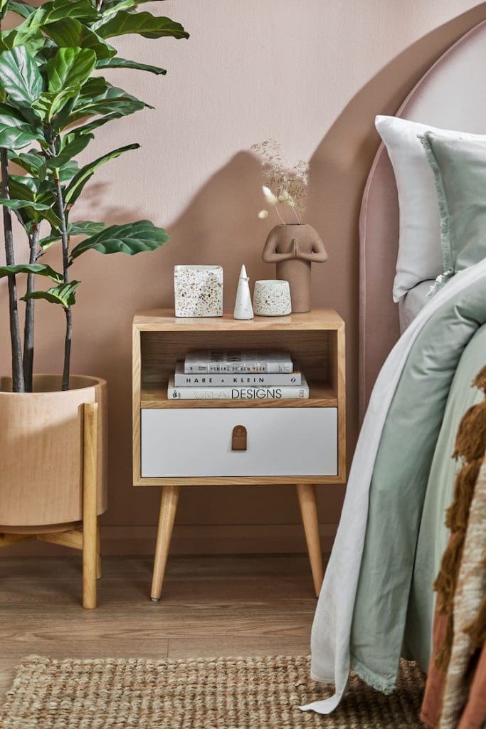 Terrazzo objects styled on bedside