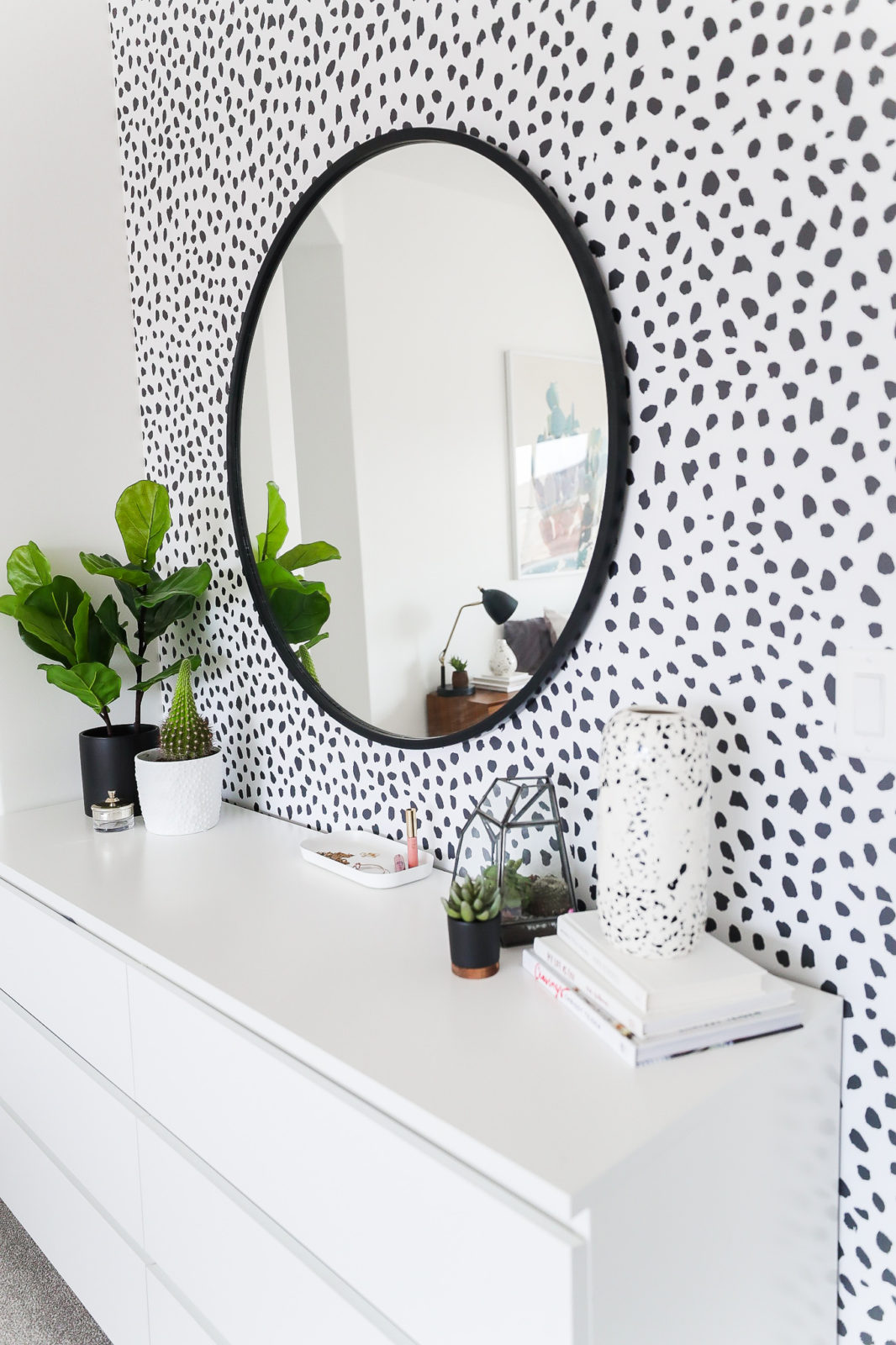 Sweet dot print wall feature in bedroom