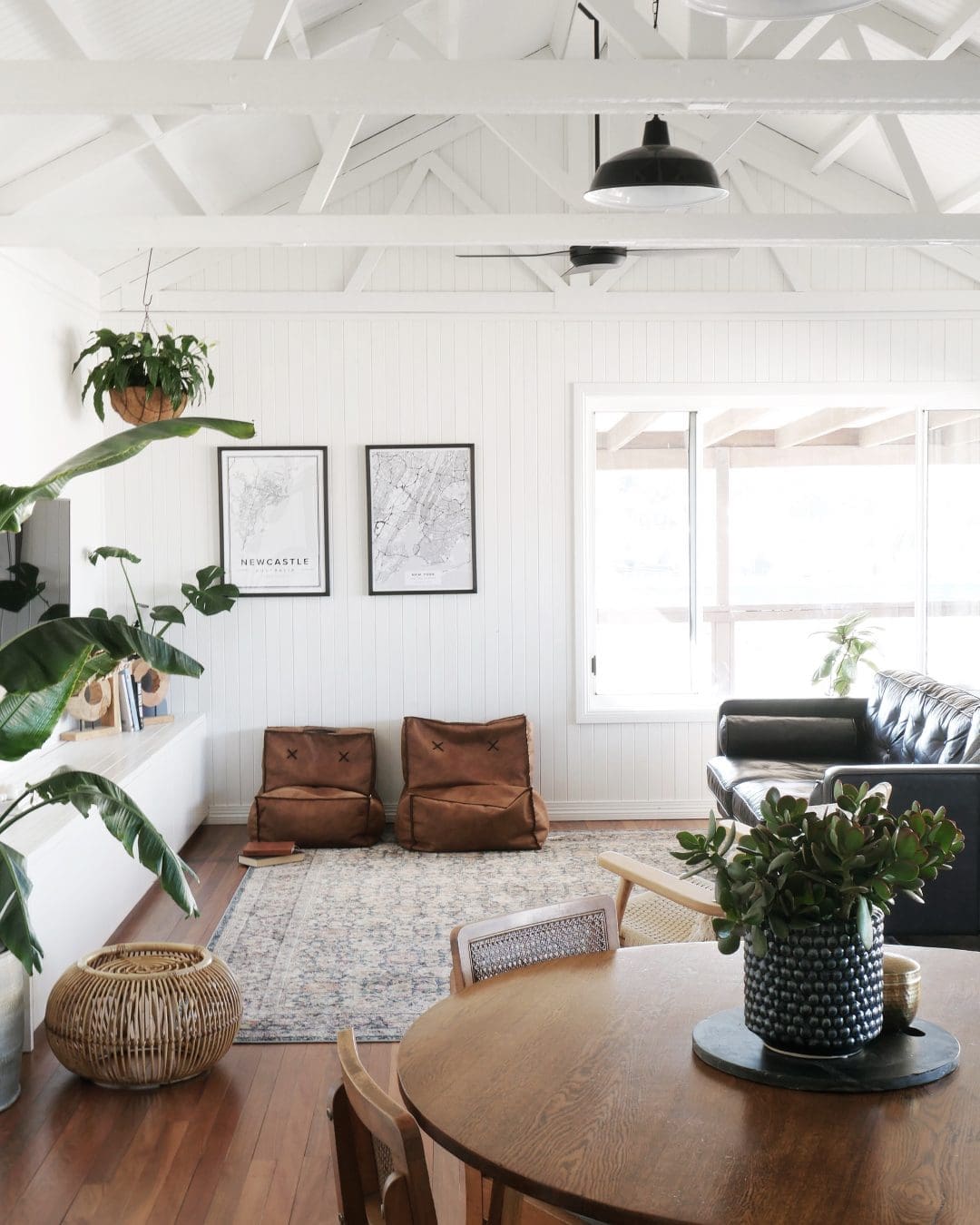 Ceiling beams boho coastal home