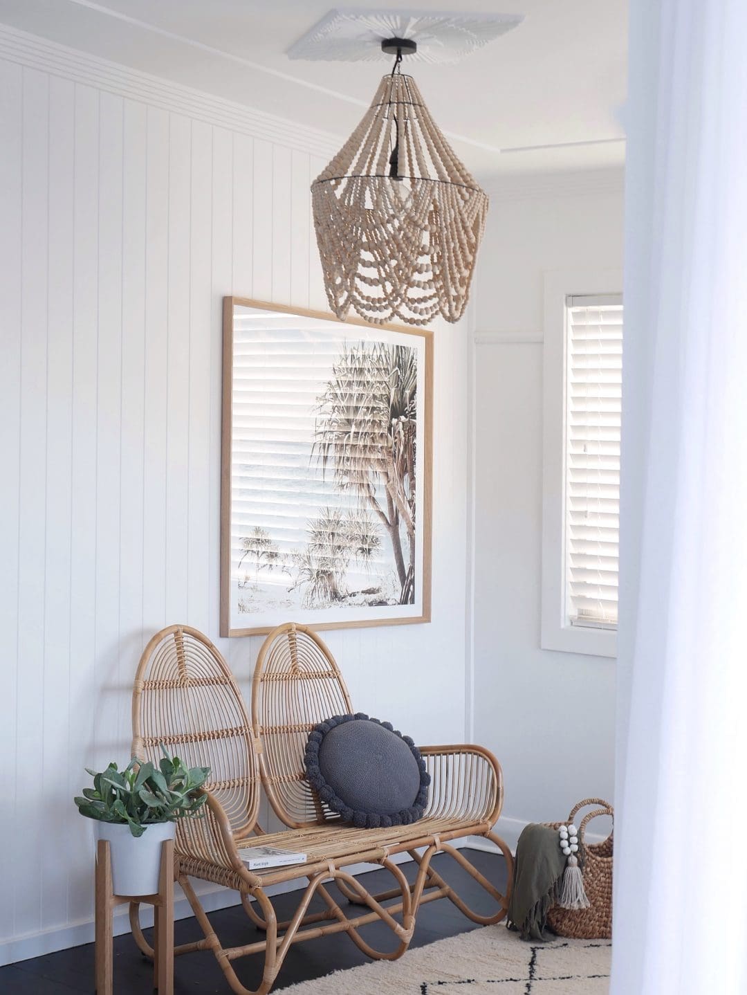 Wicker chair and pendant light