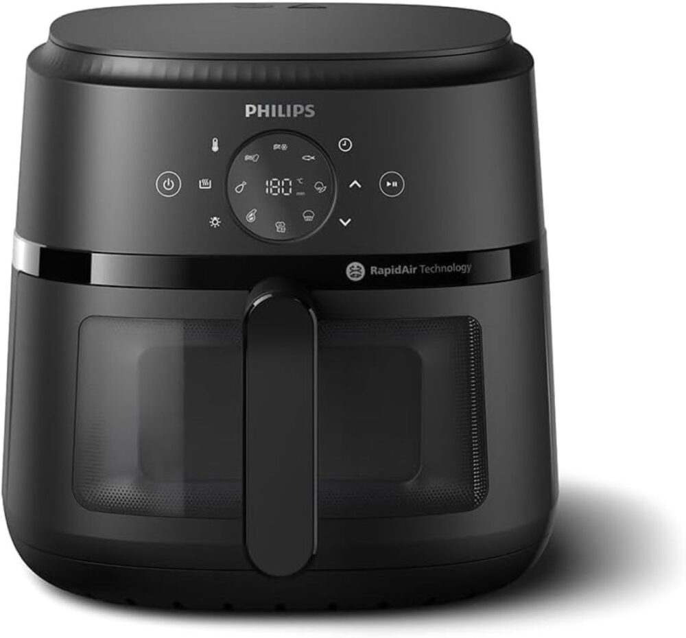 Matte black digital air fryer unit