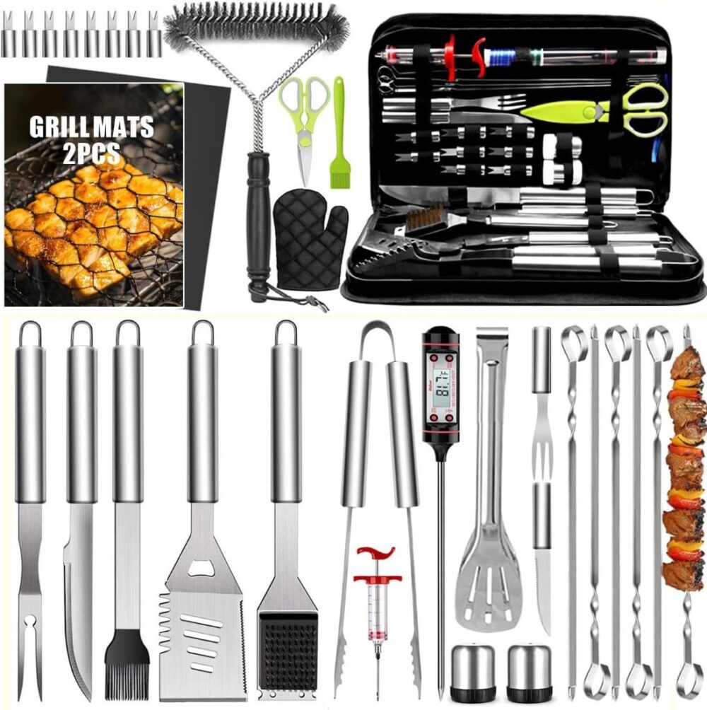 Stainless steel grilling and barbecue tool set