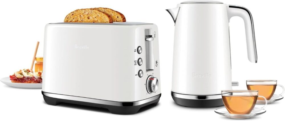 White electric kettle and matching toaster