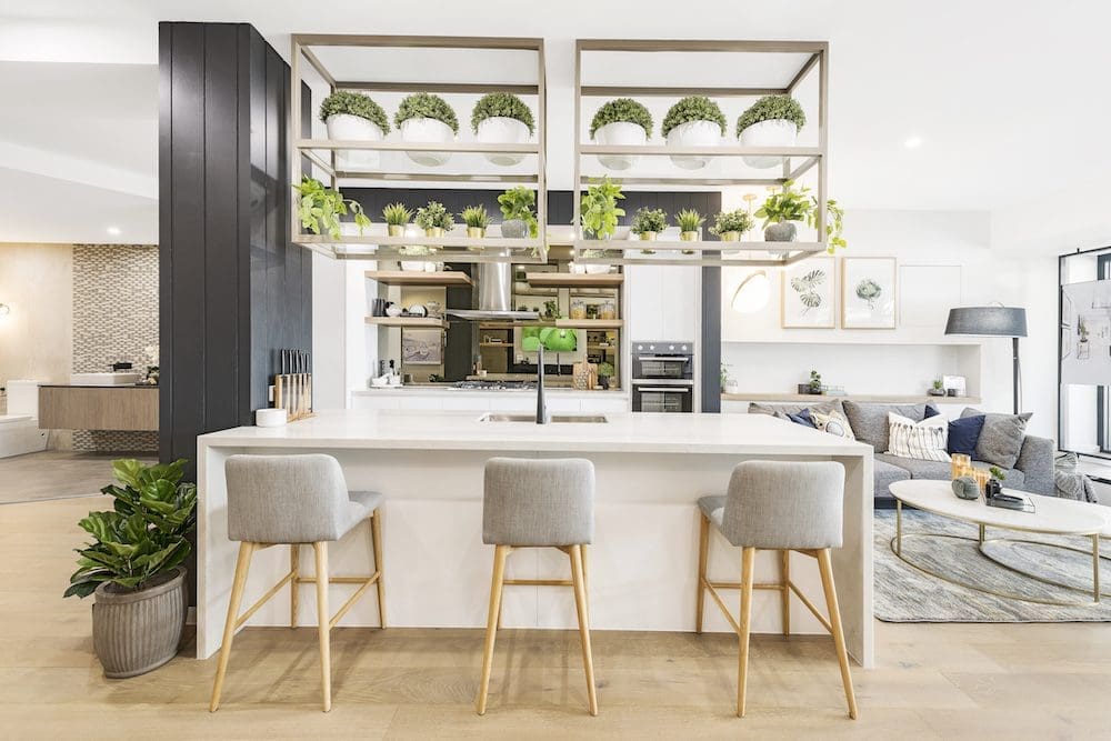 Floating shelves in kitchen