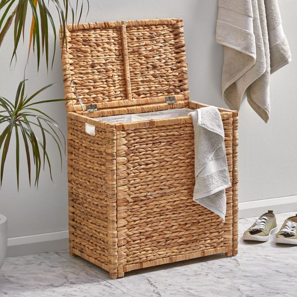 Woven water hyacinth laundry hamper