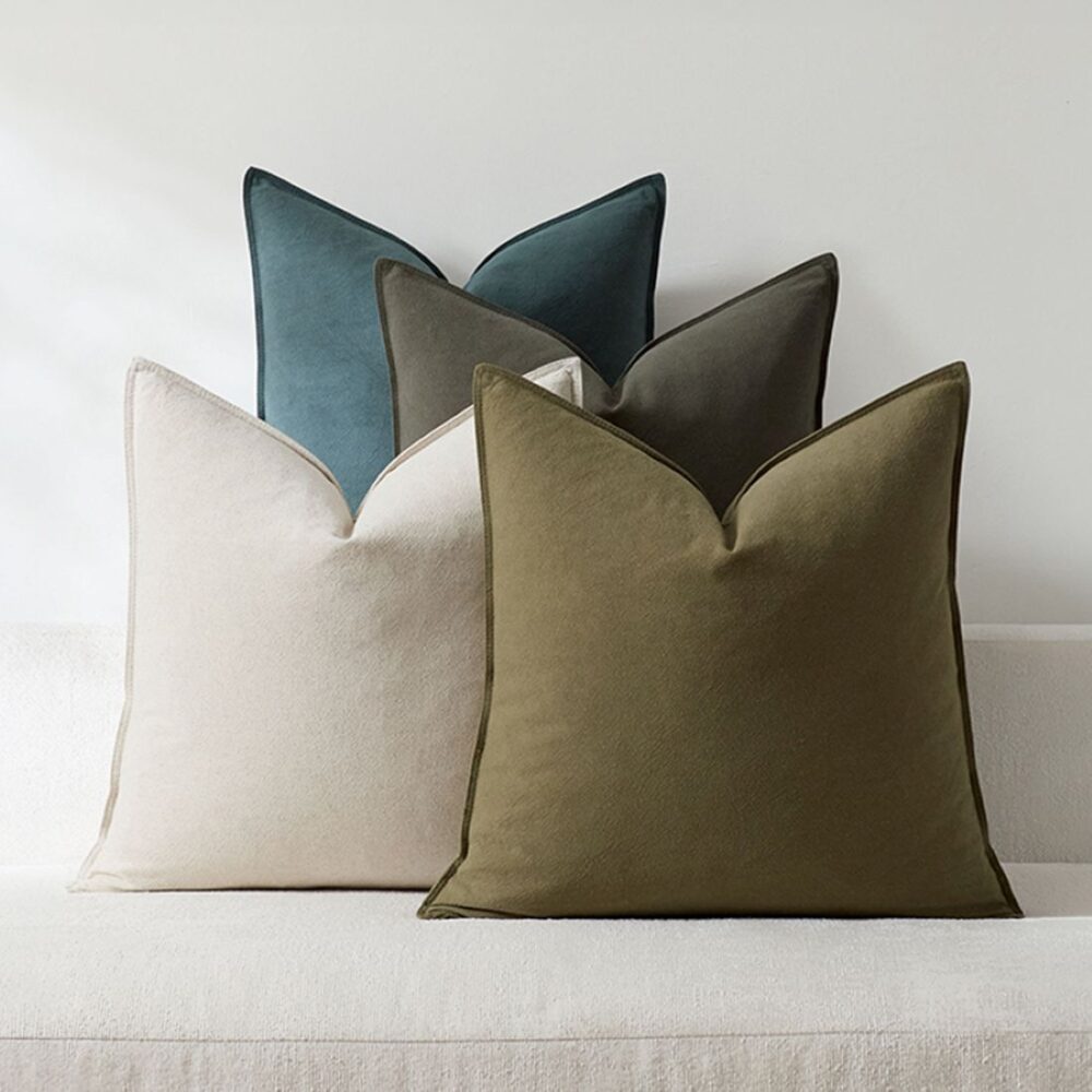 Linen throw pillows on couch