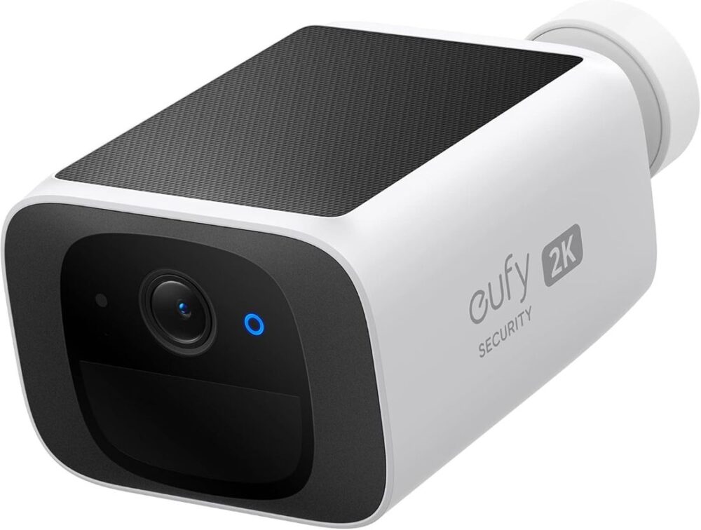 White solar powered outdoor security camera