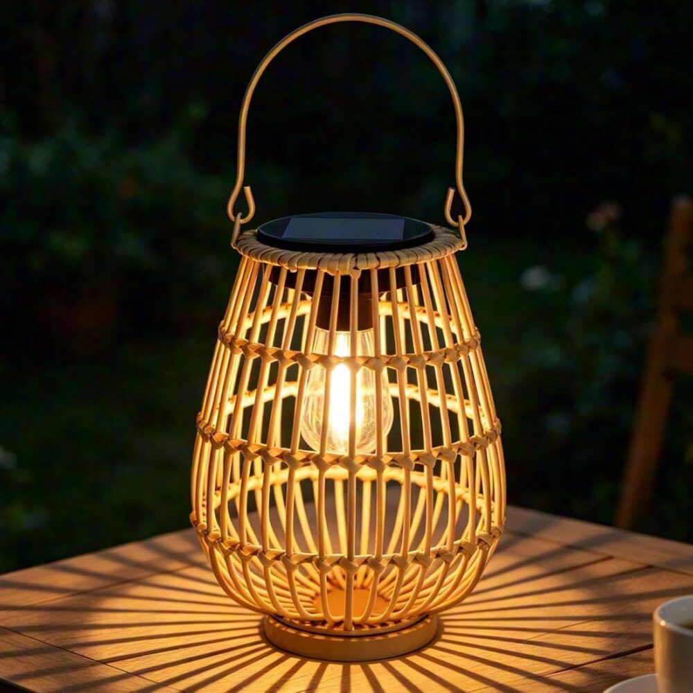 Solar rattan outdoor lantern