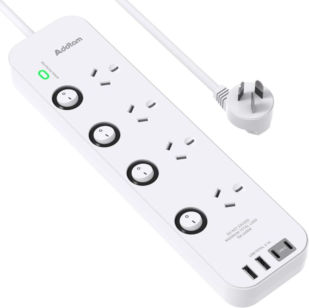 Addtam surge protected power strip with USB ports
