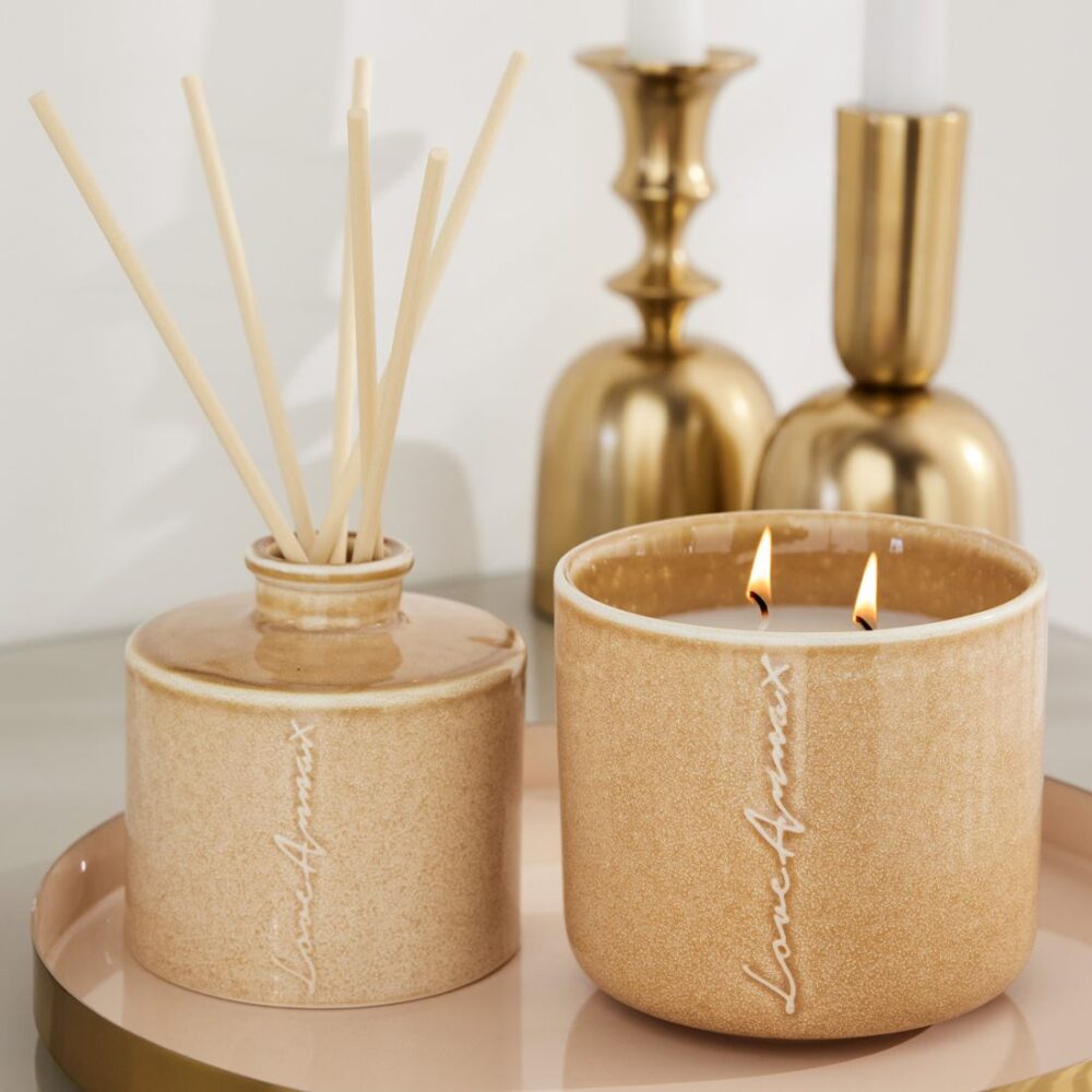 Ceramic reed diffuser and candle set