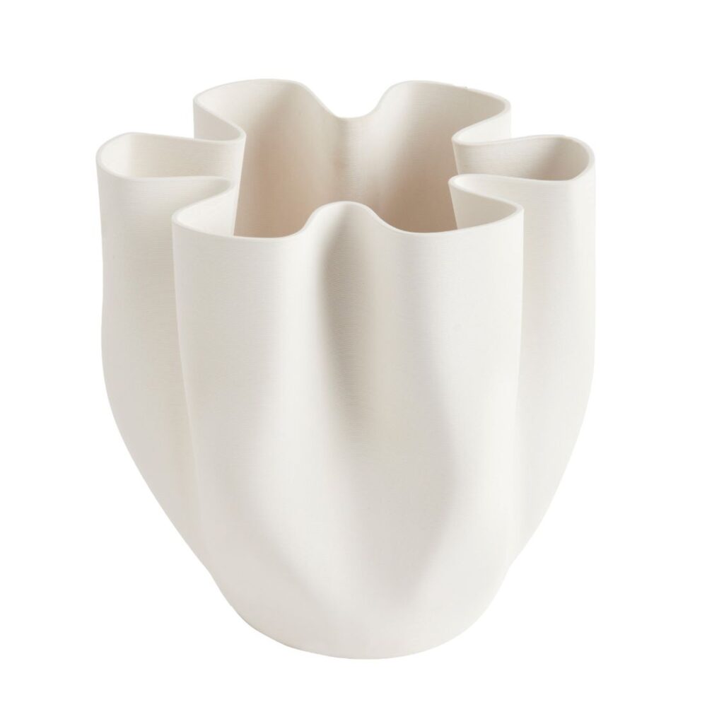 White wavy sculptural ceramic vase