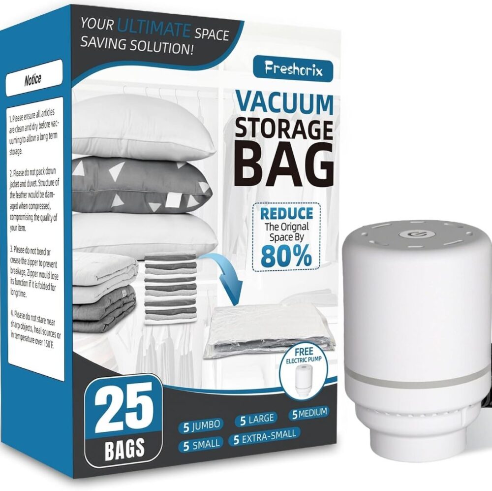 Vacuum storage bag pack with electric pump