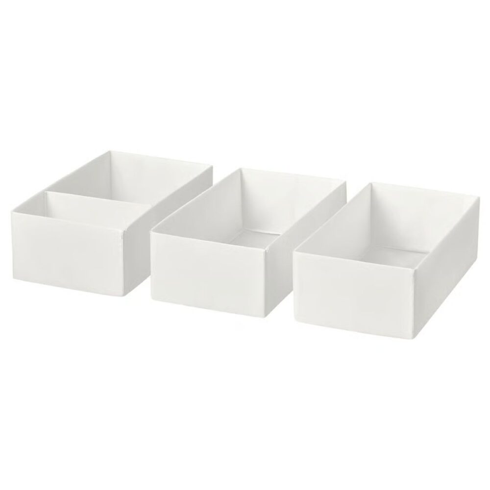 White fabric drawer storage boxes