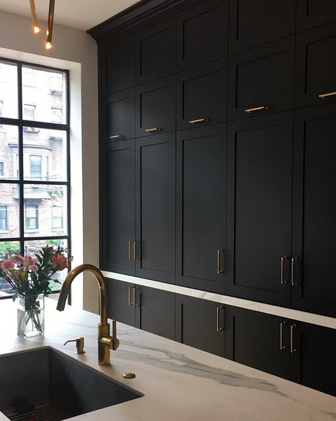 Shaker style kitchen cabinets in black