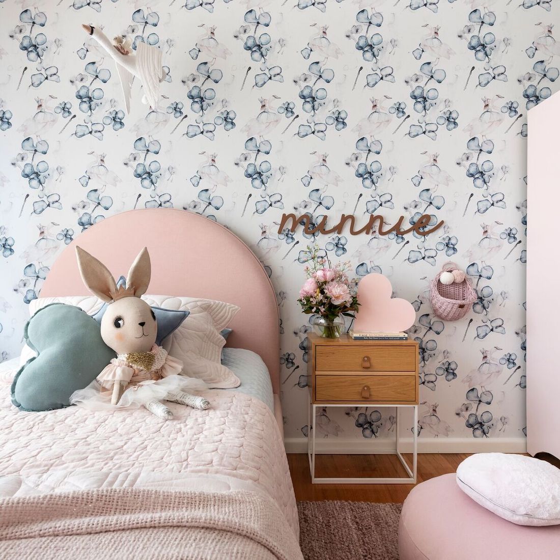Minnie pink and blue girl's room bedhead