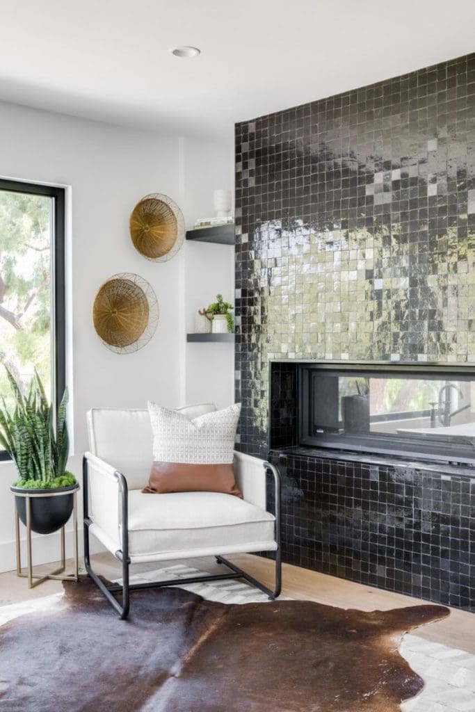 Black square gloss fireplace