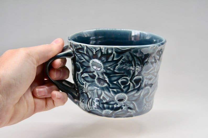 DM blue mug ceramic artists on Etsy