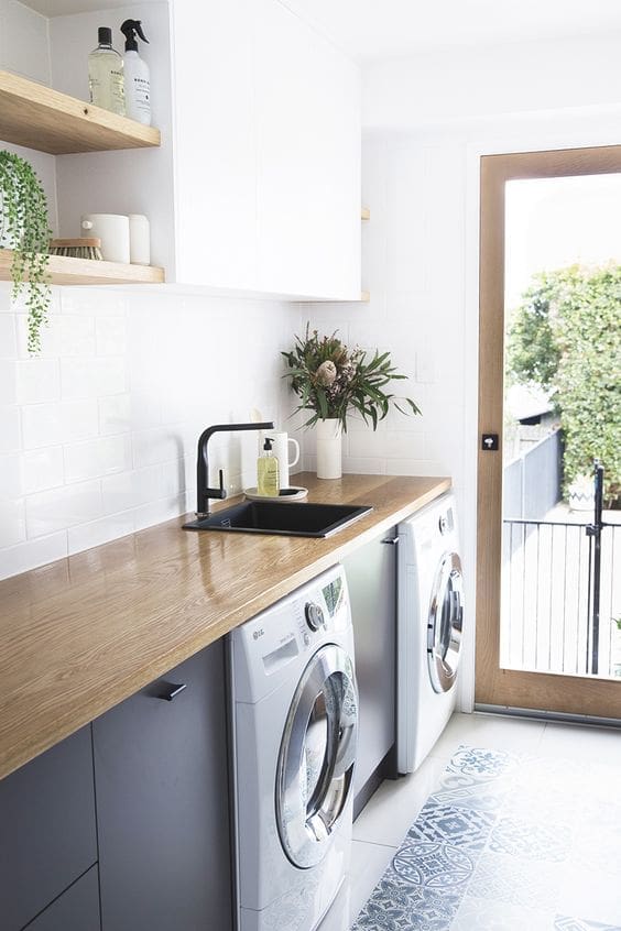 Timber benchtop in laundry