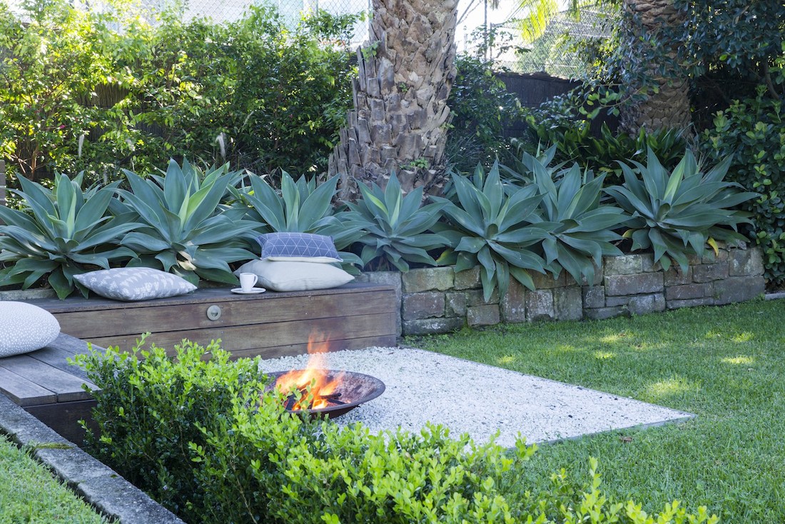 Agave plants timber bench seating and fire pit landscaping mistakes to avoid