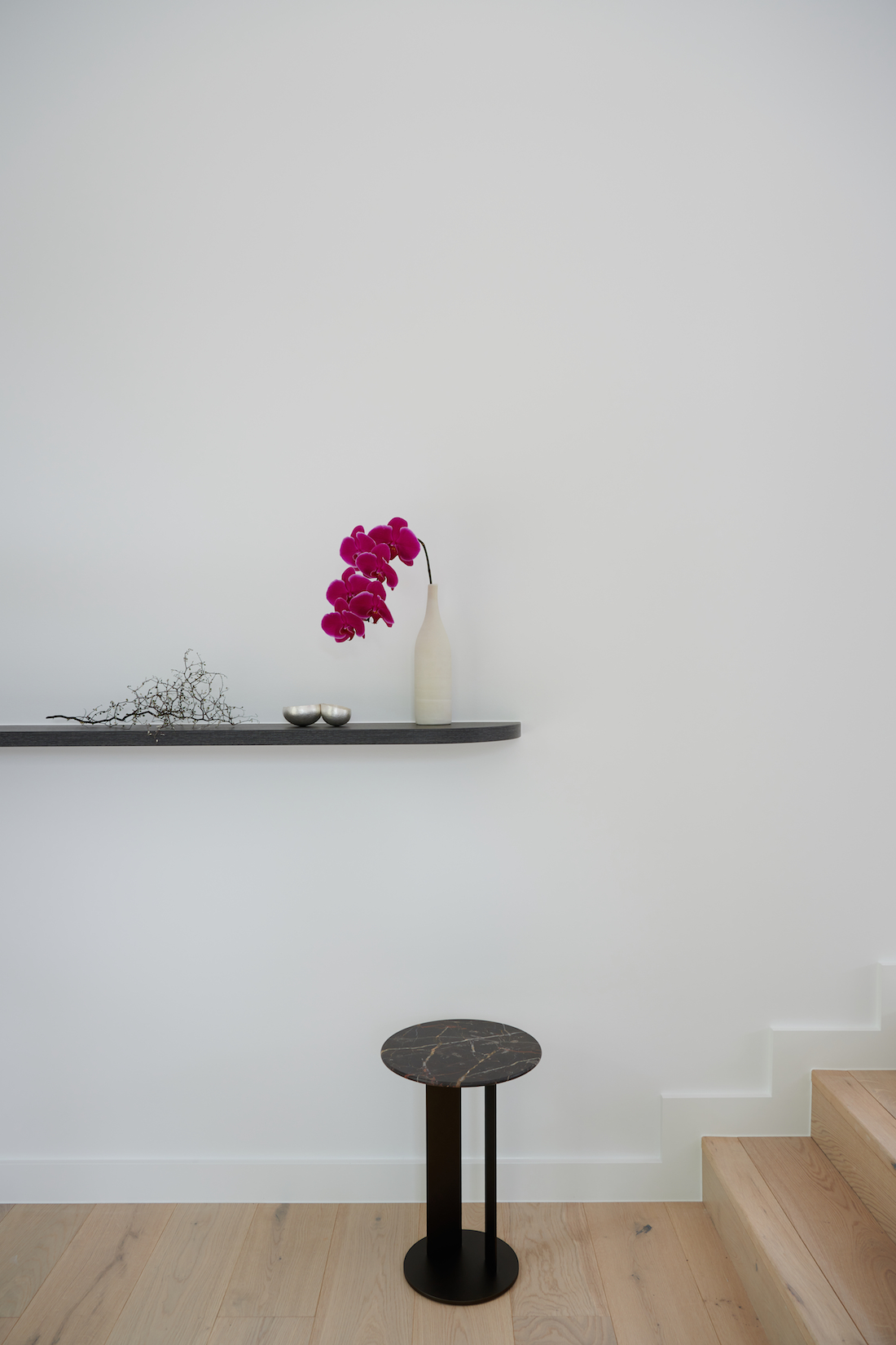 Alexi George hallway styling on simple floating shelf joinery perfection