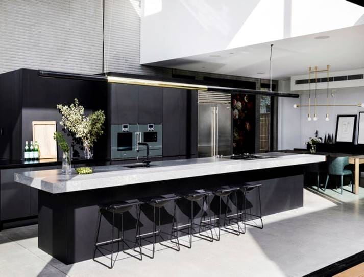 Black matte kitchen large island