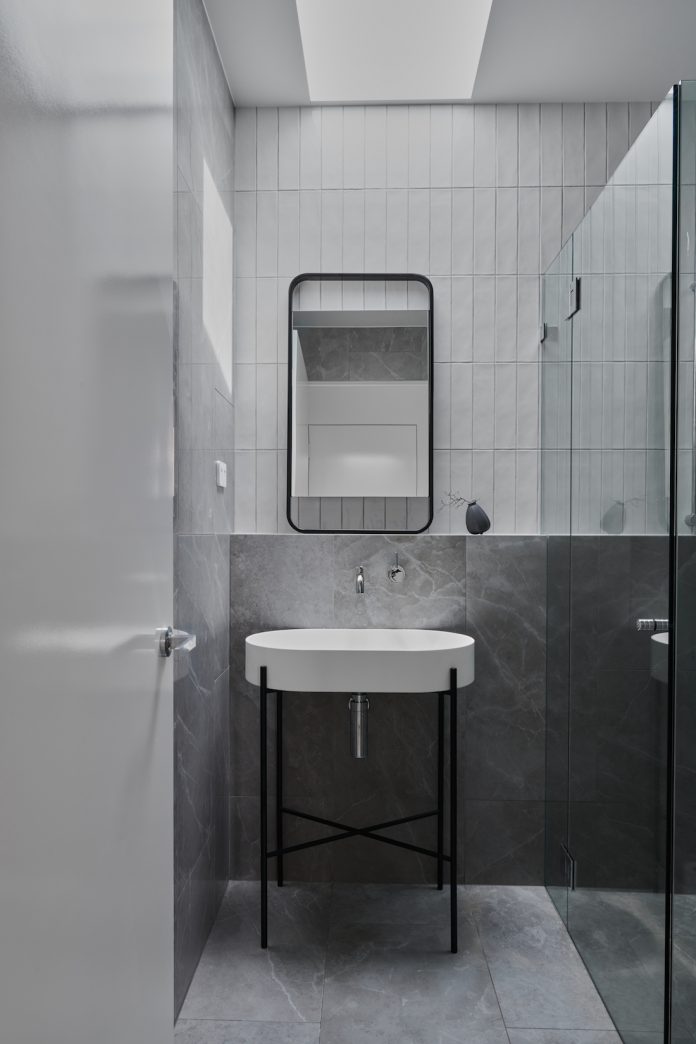 Powder Room Rectangular Mirror And Standalone Sink 696x1044 