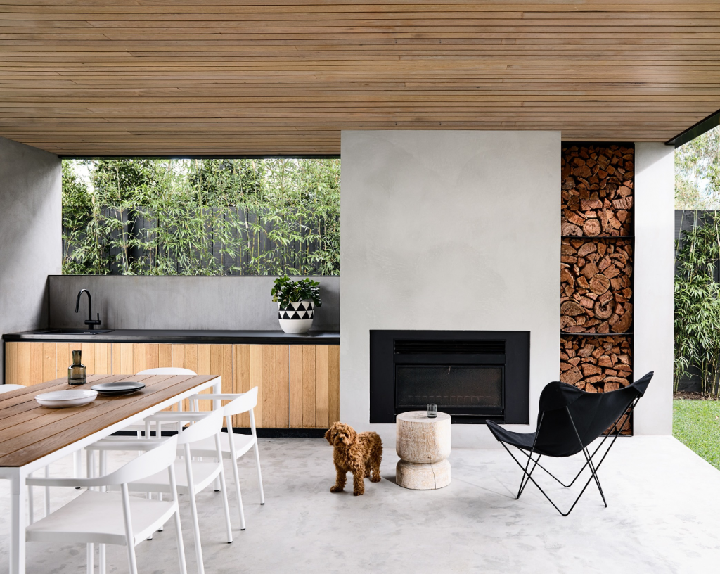 Concrete fireplace outdoor