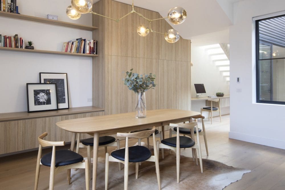 Dining room open plan living in heritage townhouse