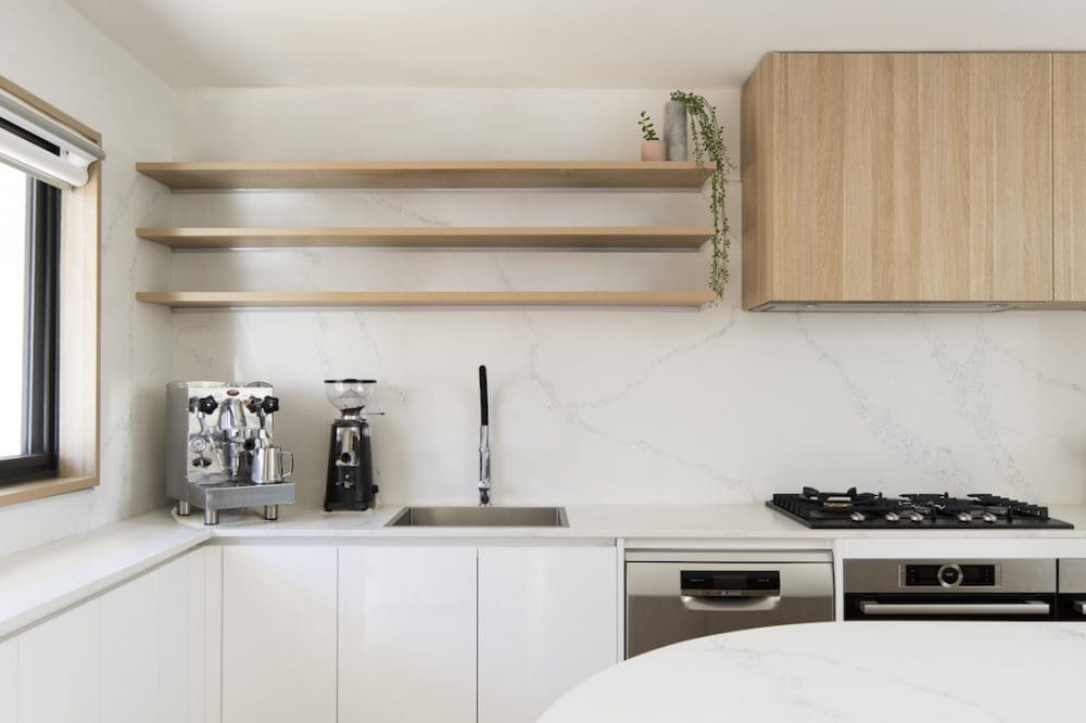 White and blonde timber kitchen