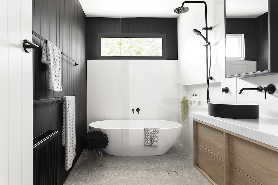 Black and white main bathroom by GIA Bathrooms & Kitchens