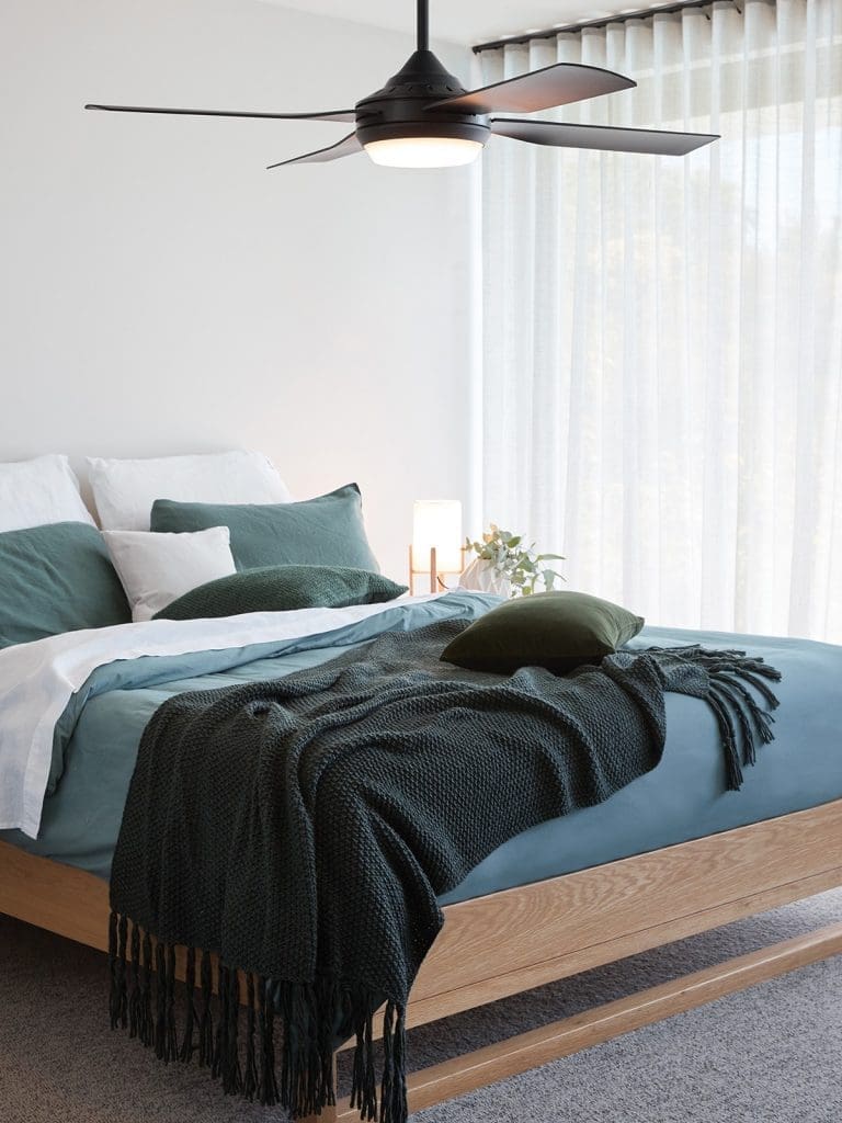 Black fan in bedroom