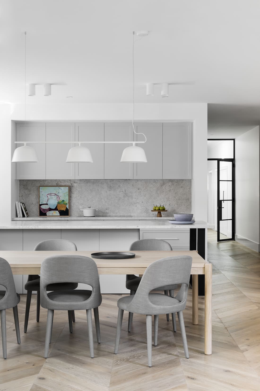 Neutral open plan kitchen dining area