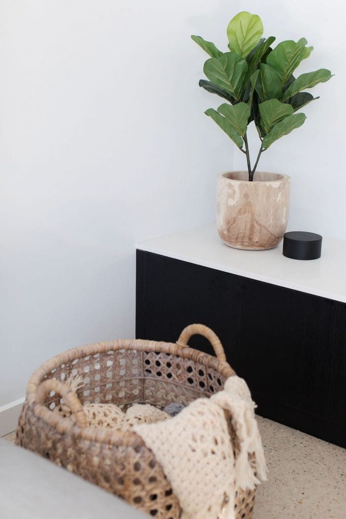 Cane basket and timber pot interior trends