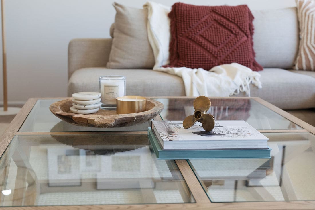 Brass decor on coffee table