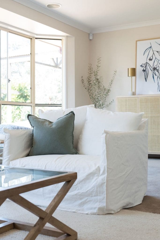 White slip James Lane armchair
