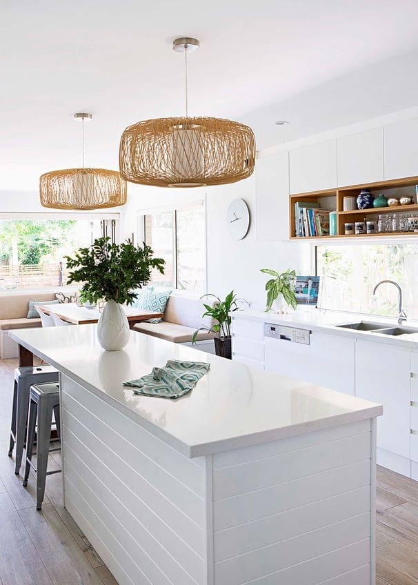 White kitchen open shelf