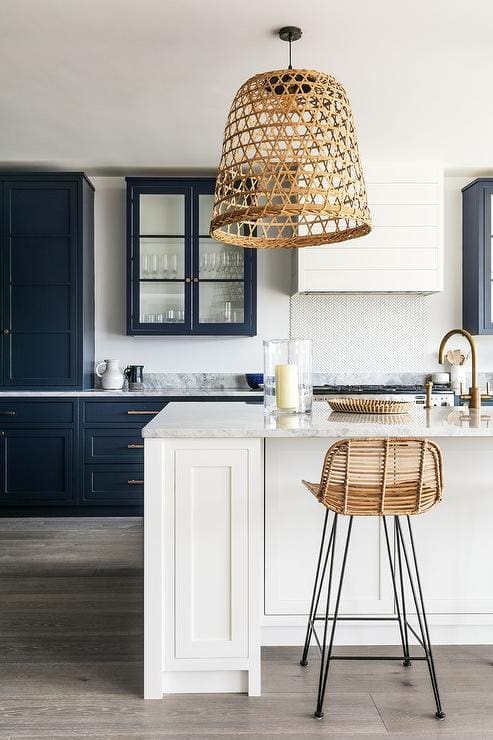 Blue cabinets with grey wash doors