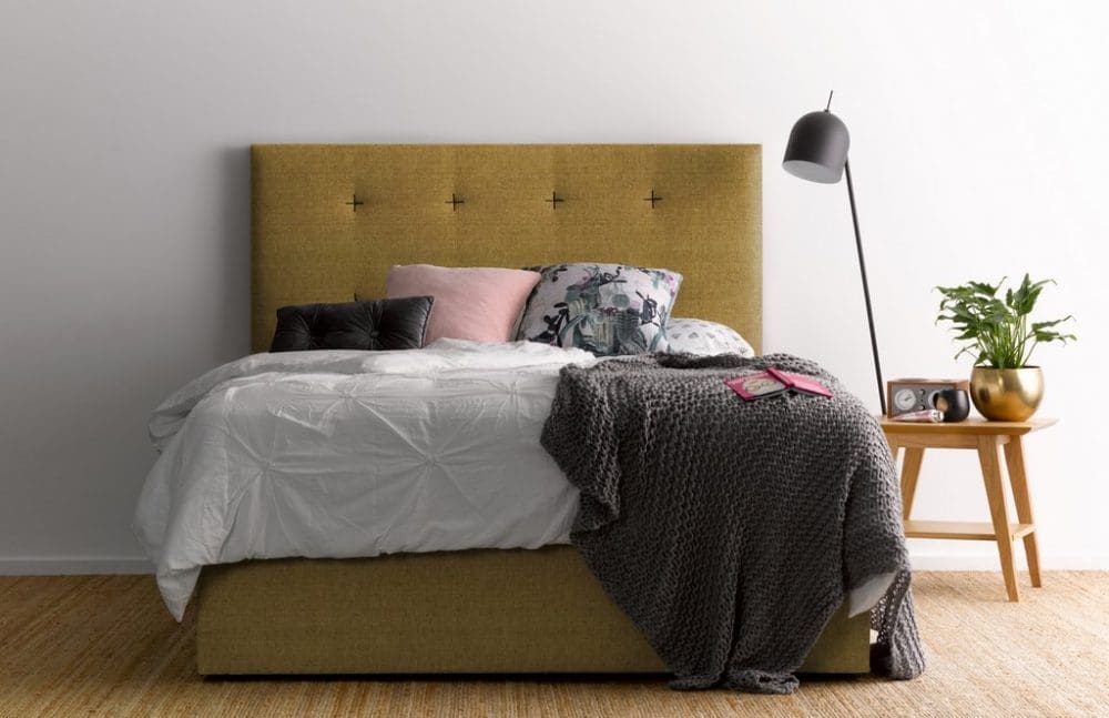 Yellow tufted bed Billys Beds custom bedheads